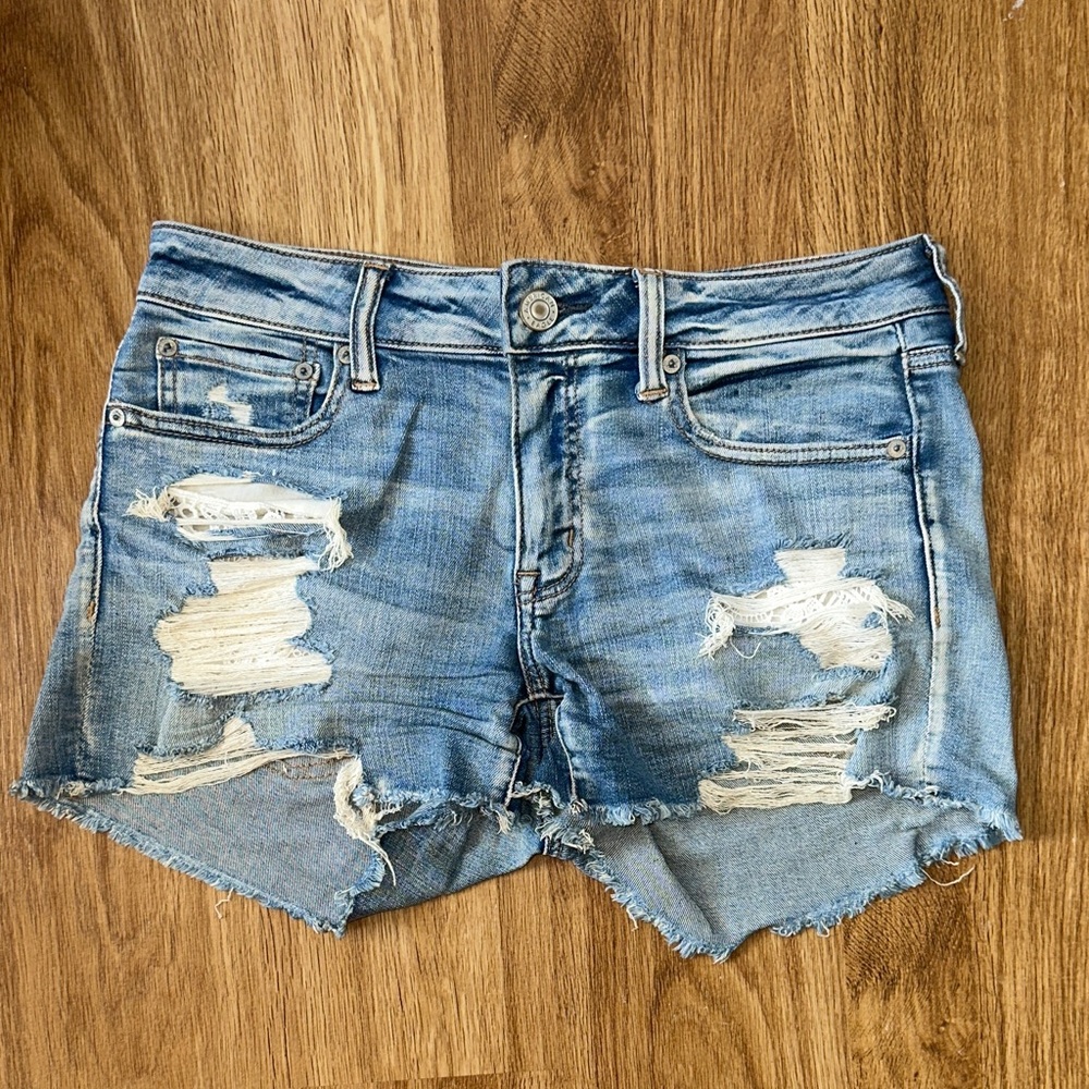 American Eagle Outfitters Light Blue Distressed Jean Shorts